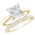 thumbnail image 1 of Rosec Jewels Certified Moissanite Wedding Ring Set of 2 (D-VS1 Quality, 8 mm) - 4 Carat Princess Cut Engagement Ring with Band, 14K Yellow Gold, US 6.00, 1 of 8