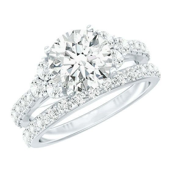 Rosec Jewels Certified Moissanite Wedding Ring Set - 2 Carat Engagement Ring with Wedding Band - D-VS1 Quality Certified, 14K White Gold, US 10.00