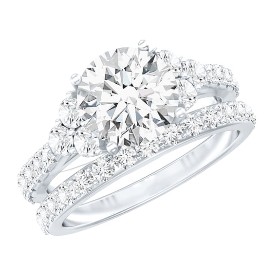 Rosec Jewels Certified Moissanite Wedding Ring Set - 2 Carat Engagement Ring with Wedding Band - D-VS1 Quality Certified, 18K White Gold, US 11.00