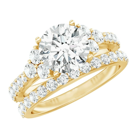 Rosec Jewels Certified Moissanite Wedding Ring Set - 2 Carat Engagement Ring with Wedding Band - D-VS1 Quality Certified, 18K Yellow Gold, US 4.50