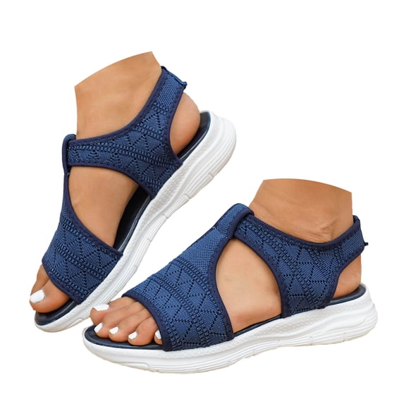 Womens Wedge Chunky Platform Sandals Firm Knit Upper Memory Foam Shoes Lightweight Summer Athletic Walking Sneakers Blue Size 9