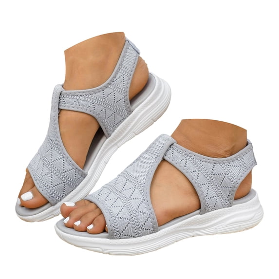 Womens Wedge Chunky Platform Sandals Firm Knit Upper Memory Foam Shoes Lightweight Summer Athletic Walking Sneakers Gray Size 9.5