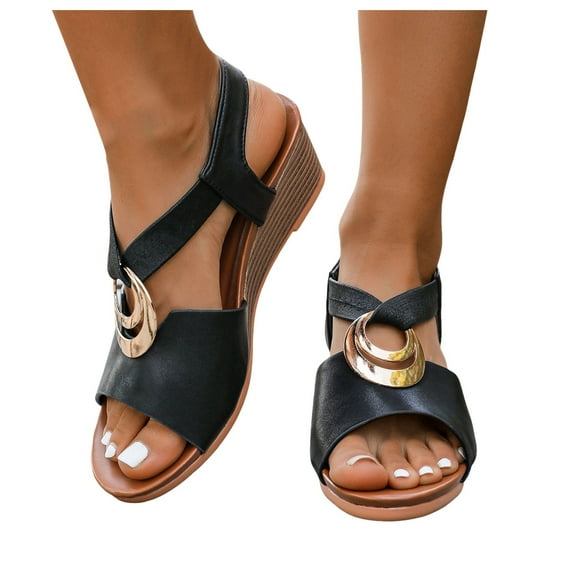 Womens Wedge Dress Sandals for Ladies 2025 Trendy Summer Beach Peep Toe Mid Heel Slip on Dressy Sandals