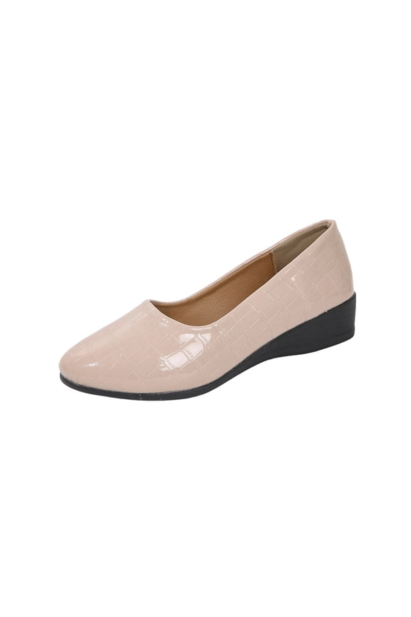 Womens Wedge Flats Slip On | Crocodile Embossed Vegan Faux Leather | Comfort Work & Casual Shoes | Nude Khaki Beige,Size 8.5