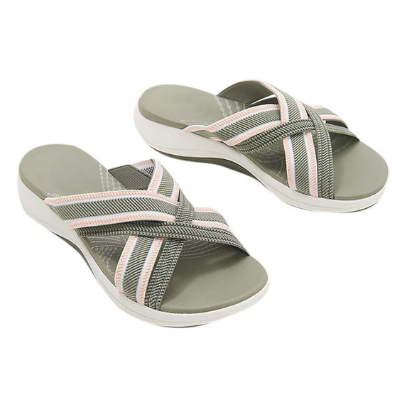 Womens Wedge Flip Flops Sandals Upgrade Elastic Cross Correction Slides Sandals Summer Comfortable Platform Bohemia Casual Thong Sandal
