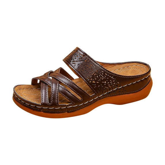 Womens Wedge Flip Flops Sandals with Arch Support Summer Comfortable Platform Bohemia Flat Shoes Massage Function Casual Cross Sandal
