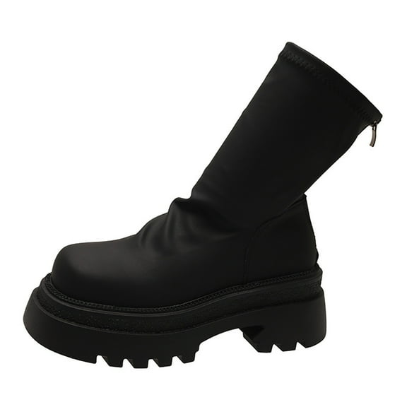 Womens Wedge Heel Ankle Boots Platform Zipper Punk Motorcycle Booties Chunky Block High Heel Round Toe Fashion Work Combat Boots Mid Calf For Women