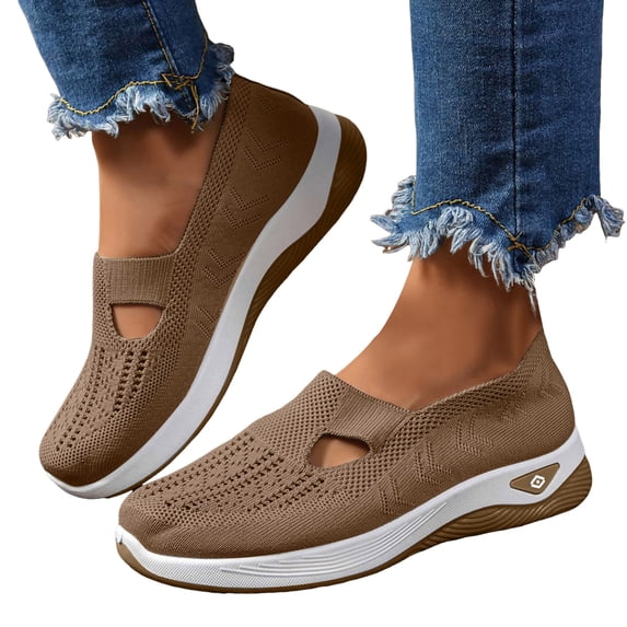 Womens Wedge Knit Athletic Walking Shoes Slip On Casual Mesh Sneakers Comfortable Tennis Workout Sneakers