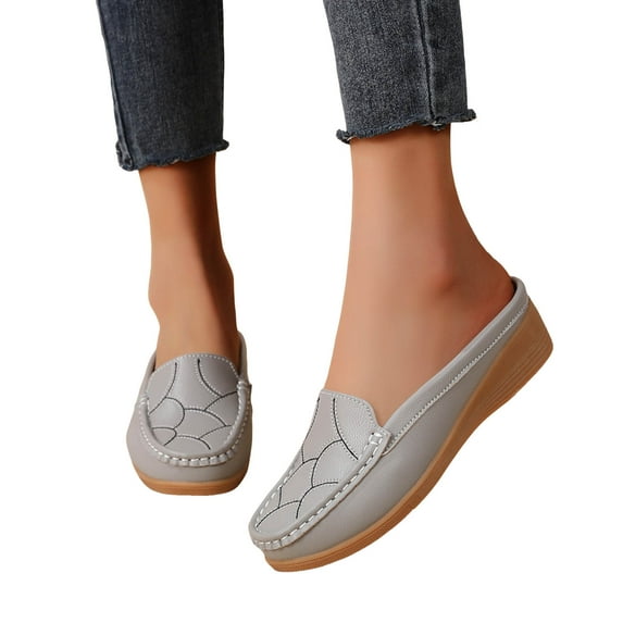 Womens Wedge Mules Slip on Penny Loafers Fashion Casual Leather Backless Hands Free Walking Shoes