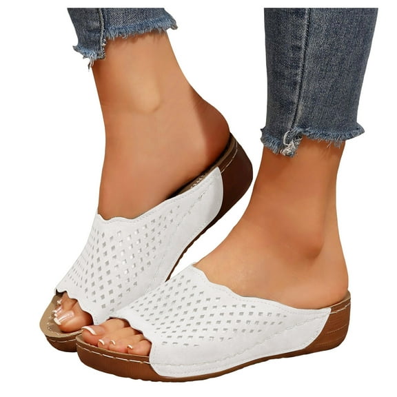 Womens Wedge Orthopedic Sandals 2025 Comfortable Leather Arch Support Orthotic Platform Walking Dress Slip on