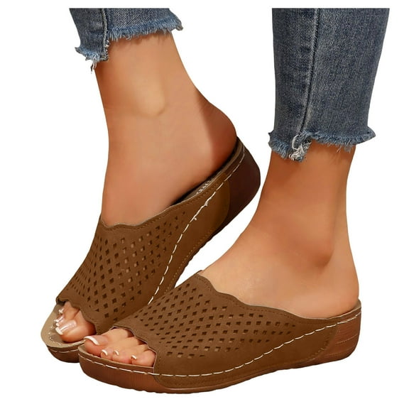 Womens Wedge Orthopedic Sandals 2025 Comfortable Leather Arch Support Orthotic Platform Walking Dress Slip on