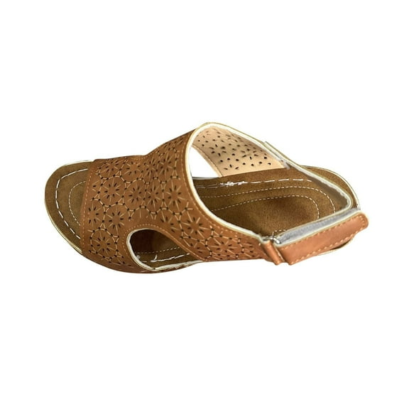Womens Wedge Sandals Summer Ankle Strap Open Toe Wedge - Dressy Sandals Women - Comfortable Walking Low Sandal Brown 9.5