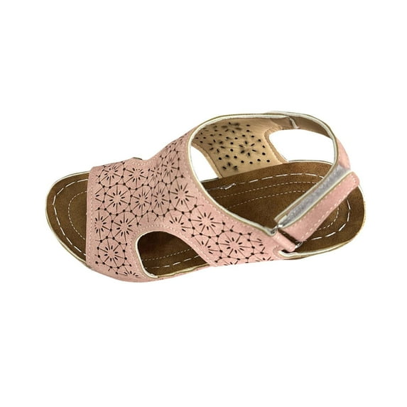 Womens Wedge Sandals Summer Ankle Strap Open Toe Wedge - Dressy Sandals Women - Comfortable Walking Low Sandal Pink 6