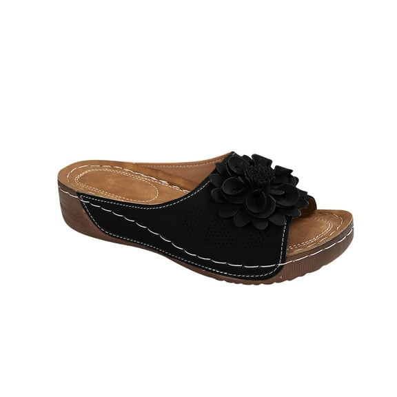 Womens Wedge Sandals 2025 Flower Summer Dressy Open Toe Platform Shoes Casual Boho Slip on Beach Walking Sandals Orthopedic Arch Support Non Slip