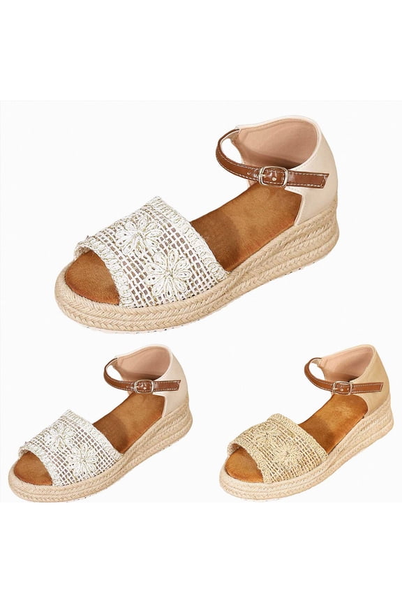 Womens Wedge Sandals 2026 Espadrilles Platform Adjustable Ankle Strap Comfortable Open Toe Summer Vacation Casual Shoes White Size 9