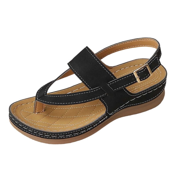 Womens Wedge Sandals Black Comfy Lightweight Wide Toe Box Low Heels Womens Slippers Size 6 Espadrille Dressy Summer Ankle Strap Buckle Women Sandal