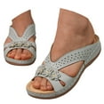 thumbnail image 1 of Womens Wedge Sandals Boho Flower Dressy Sandal Rubber Sole Casual Beach Slip on Summer Sandals Slipper, 1 of 4