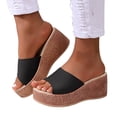 thumbnail image 1 of Womens Wedge Sandals Chunky Platform High Heels Open Toe Slip on Slides Casual Dressy Summer Beach Shoes Black Size 6.5, 1 of 6