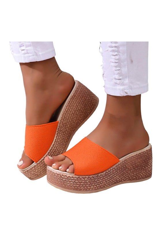 Womens Wedge Sandals Chunky Platform High Heels Open Toe Slip on Slides Casual Dressy Summer Beach Shoes Orange Size 6.5
