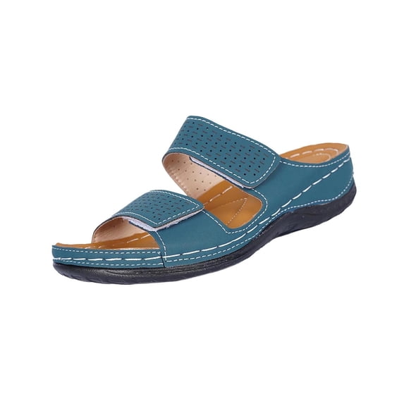 Womens Wedge Sandals Comfortable Adjustable Straps Non-Slip Arch Support Casual Slide Shoes Blue,Size 6.5