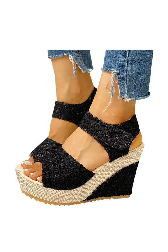 Womens Floral Printed Wedge Espadrille Sandals Slingback Open Toe Summer Platform Heeled Shoes