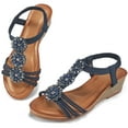 thumbnail image 1 of Atoshopce Womens Wedge Sandals Flower Low Heel Dressy Sandals Elastic Ankle Strap Rhinestone Summer Comfortable Shoes, 1 of 5