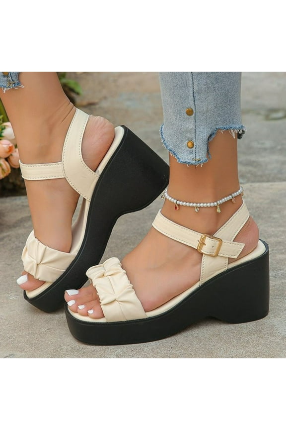 Womens Wedge Sandals Gladiator Woven Strappy Open Toe Sandals Low Heel Summer Shoes White 8.5