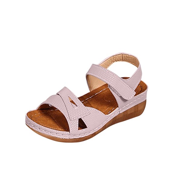Womens Wedge Sandals Low Heel Dressy Sandals Elastic Ankle Strap Rhinestone Summer Comfortable Shoe Pink 7