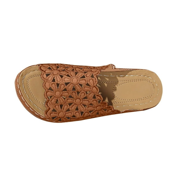 Womens Wedge Sandals PU Leather Dressy Sandal, Rubber Sole, Comfortable Walking, Casual Slip on Summer Shoes Brown 8.5