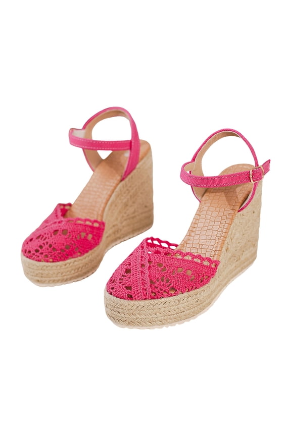 Womens Wedge Sandals Platform Espadrilles Knit Mesh Closed Toe Ankle Strap High Heels Summer Comfy Footbed Casual Dress Shoes Red Size 7