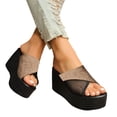 thumbnail image 1 of Womens Wedge Sandals Platform Slip on Mesh Slides Open Toe Summer Casual Canvas Slippers Backless High Heels Khaki Size 9.5, 1 of 8
