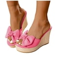thumbnail image 1 of Womens Wedge Sandals Suede Bowtie Peep Toe Slip on Platform Heels Casual Nonslip Arch Support Summer Mules Slides Pink Size 9, 1 of 8