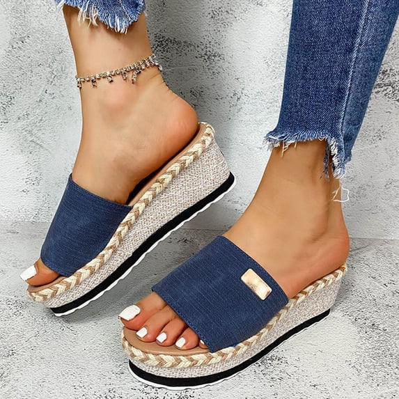 Womens Wedge Sandals,Walking Sandals Women,Women's Sandals,Summer Slippers for Women,Sandals for Women Sandals Lightweight Non- Beach Pool Slope Heeled Slippers High Heeled Sandals,Blue,7.5