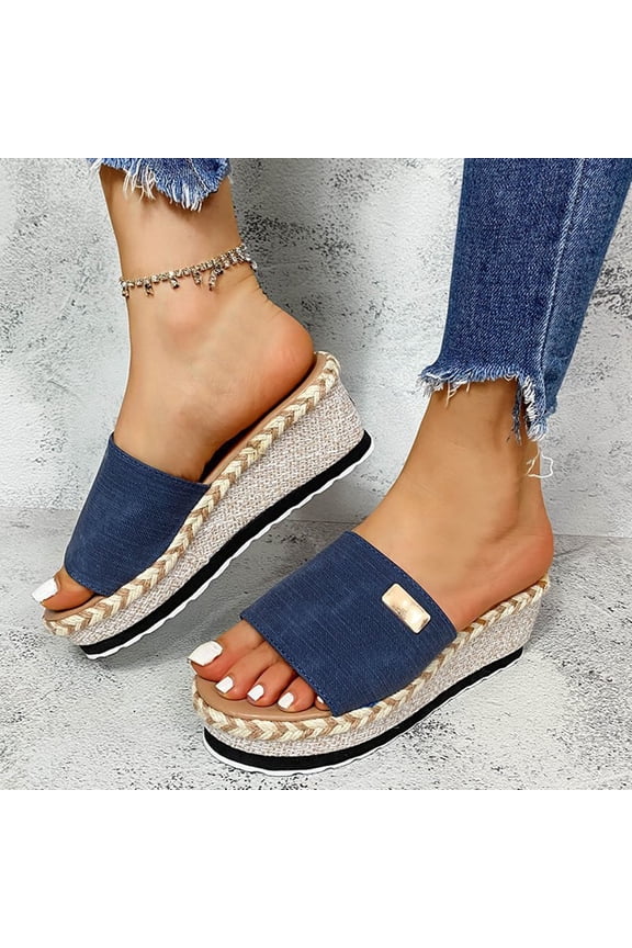 Womens Wedge Sandals,Wide Sandals for Women,Summer Slippers for Women,Walking Sandals Women,Sandals for Women Sandals Lightweight Non- Beach Pool Slope Heeled Slippers High Heeled Sandals,Blue,9