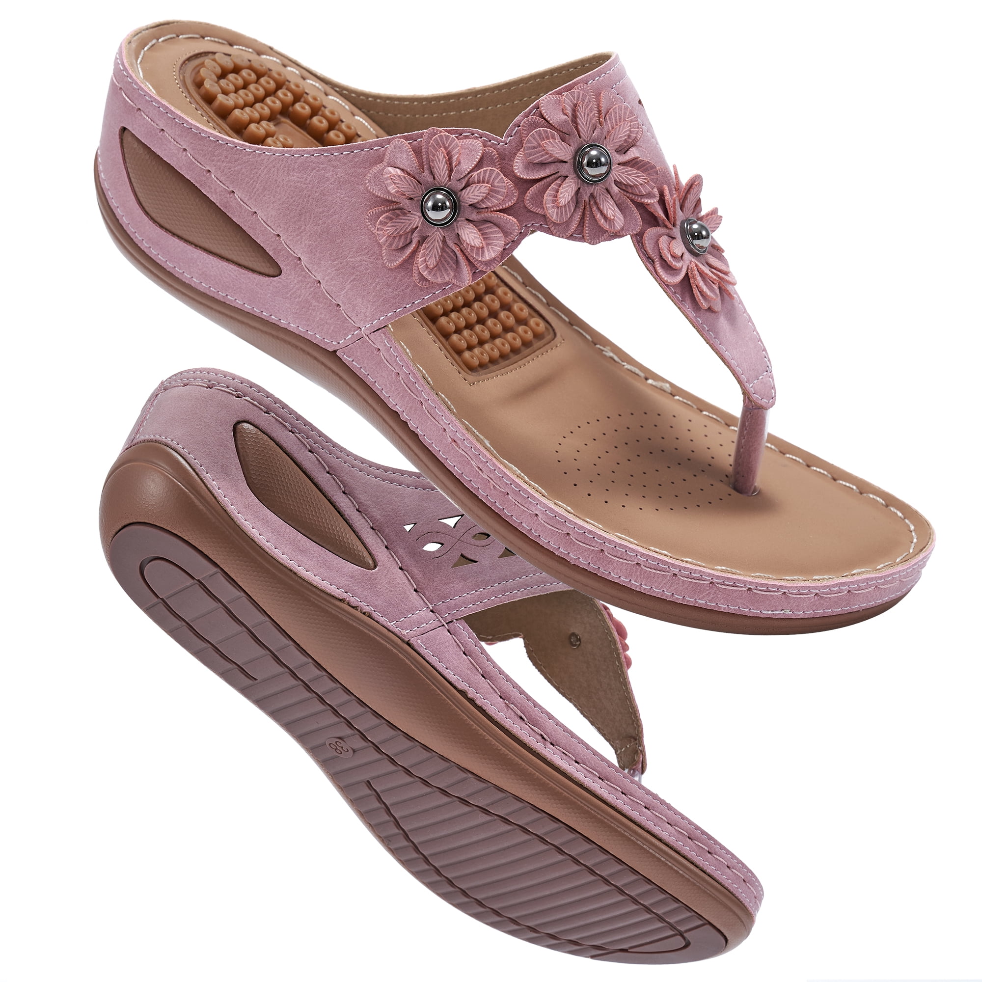 Women's Casual Wedge Sandals with Arch Support Summer Comfortable Shoes  Massage Function 