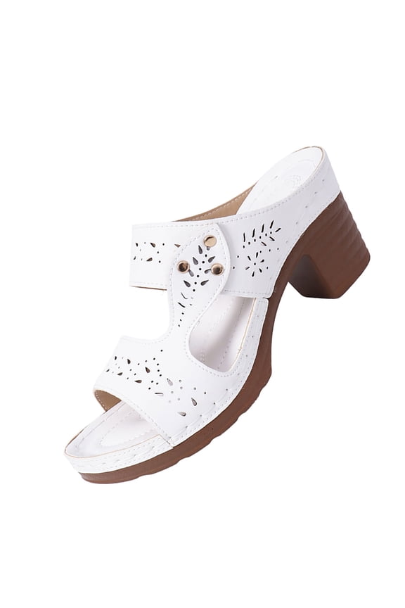 Womens Wedge Slides Sandals Chunky Heel Open Toe Summer Sandals Comfort Walking Shoes Slip On Slippers Arch Support Wedges Shoes Mid Heeled Outdoor Vacation Beach Sandals