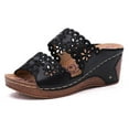 Womens Wedge Slippers Summer Sandals Flower Embroidered Hollow Platform