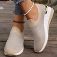 thumbnail image 1 of Womens Wedge Sneakers,Walking Shoes,Tennis Shoes Womens,Women Sneakers,Walking Shoes Women,Women's Plus Size Sloped Heel Casual Flats With Rhinestone Embellishments,Khaki,7, 1 of 7