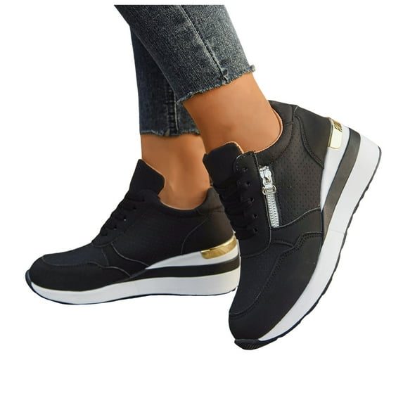 Womens Wedges Fashion Sneakers Walking Shoes Autumn Casual Platform High Heeled Zipper Non Slip Work Shoes
