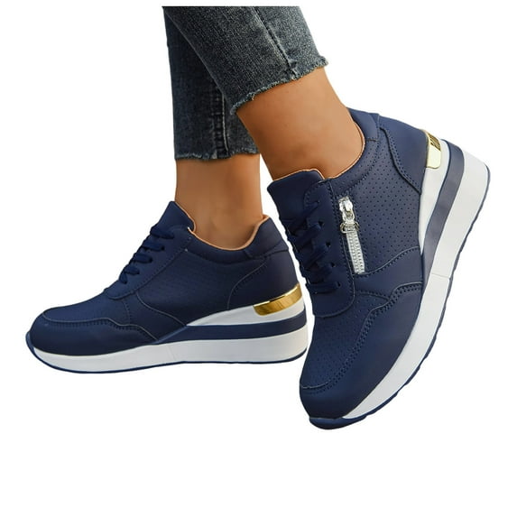 Womens Wedges Fashion Sneakers Walking Shoes Autumn Casual Platform High Heeled Zipper Non Slip Work Shoes