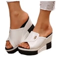 thumbnail image 1 of Womens Wedges Heels Fashion Color Block Splice Leather Platform Sandals Summer Dressy High Heeled Slides Shoes White Size 9.5, 1 of 8