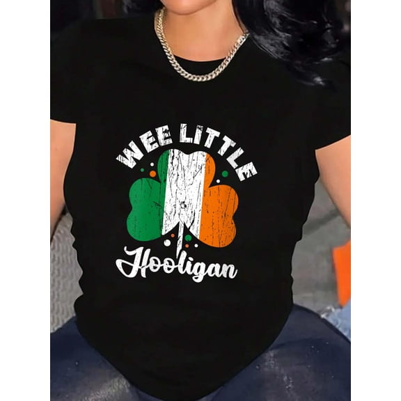 Womens Wee Little Hooligans Irish Clovers Shamrocks Vintage V-Neck T-Shirt