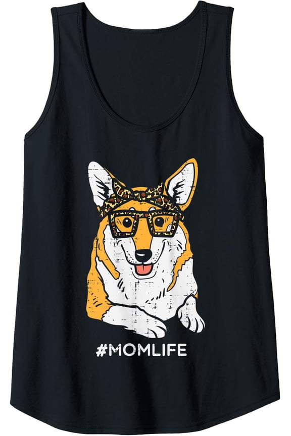 Womens Welsh Corgi Leopard Bandana Mom Life Mothers Day Dog Mama Tank Top Size S-3XL