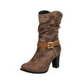 thumbnail image 1 of Womens Western Ankle Boots Chunky Heel Pointed Toe Buckle Strap Zipper Mid Calf Winter Booties, 1 of 5