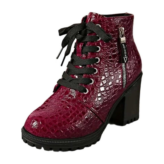 Womens Western Boots Low Heel Ankle Boots with Side Zipper Water Sole Comfortable Casual and Dress Winter Footwear for Ladies Pu, 36 Size