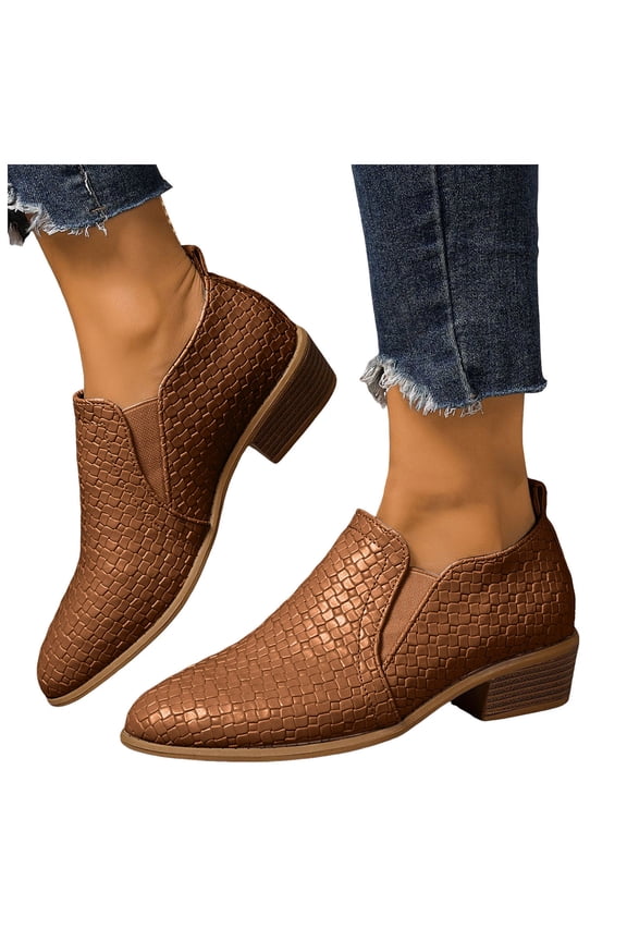 Womens Western Boots Low Top Stacked Heeled Ankle Boots Snakeskin Print Slip on Elastic Chelsea Booties