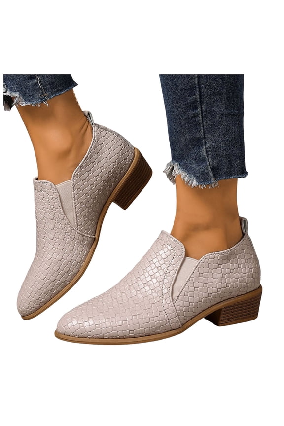 Womens Western Boots Low Top Stacked Heeled Ankle Boots Snakeskin Print Slip on Elastic Chelsea Booties
