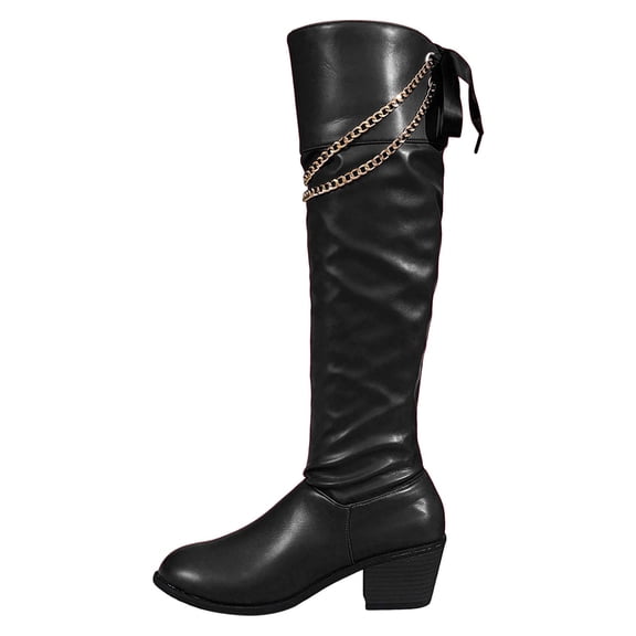 Womens Western Boots Women's Low Heel Round Toe Back Lacing Mid Calf Boots for Fall and Winter Black Pu, 37 Size