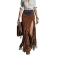 thumbnail image 1 of Womens Western Country Concert Outfits Bodycon Hem Tassel High Waist Cowgirl Long Pencil Skirts Dark Brown L, 1 of 5