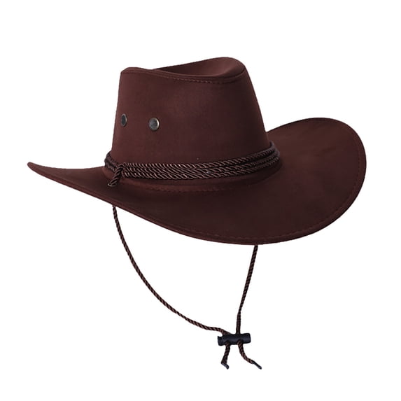 Womens Western Cowboy Hats CQXIDFH Classic Western Cowboy Hat, Men's Leather & Metal Embellished Design, Casual Outdoor Brown Wide Brim Headwear, Beret Hat (Brown, One Size)